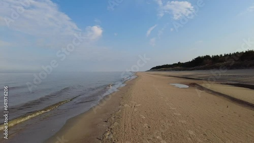 Beach and sea on cold dar day