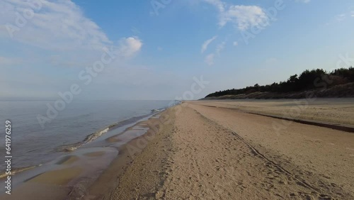 Beach and sea on cold dar day