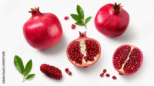 Isolated Pomegranate on White Background with Clip Path and Full Depth Of Field. Top View. Flat Lay.