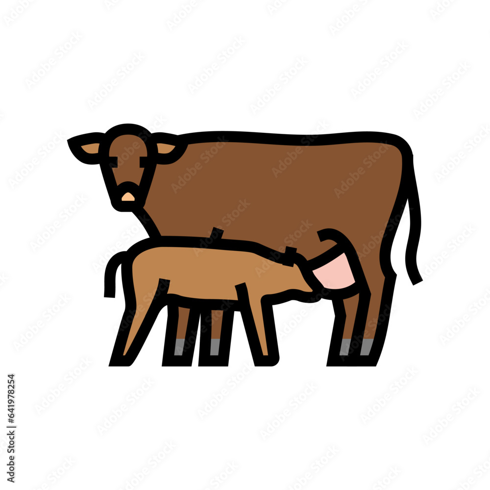 cow with calf color icon vector. cow with calf sign. isolated symbol illustration