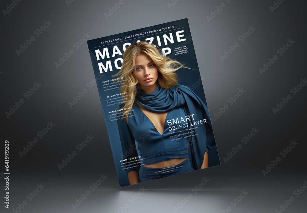Floating Magazine Cover Mockup on Dark Background Stock Template ...