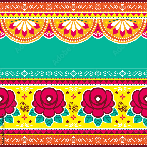 Pakistani or Indian truck art style vector seamless template pattern - blank are for text , decorative poster, wallpaper, textile or fabric print
