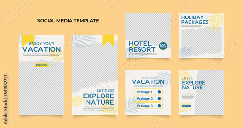 social media template banner travel and vacation service promotion. fully editable instagram and facebook square post frame puzzle organic sale poster photo