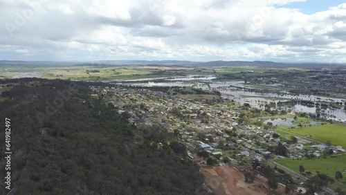 Drone footage video View of Flooding Goulburn City from the Rocky Hill War Memorial 7.