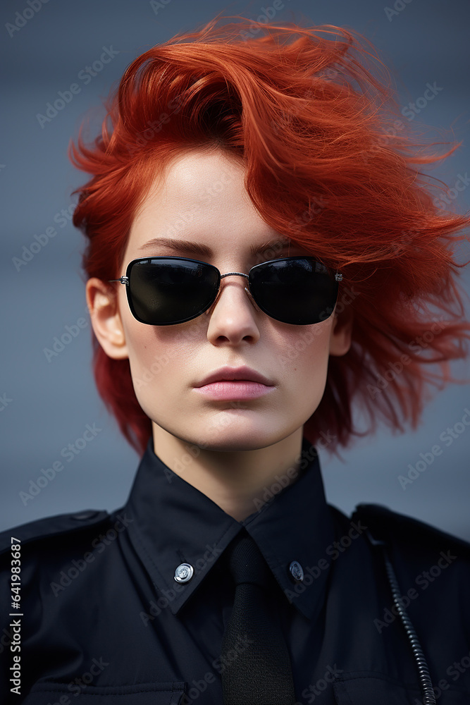 Punk look Caucasian woman in closeup shot with messy hair Punk look Caucasian woman in closeup shot with messy hair