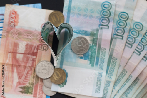 Bilde på lerret Russian rubles folded in a heart, love for money