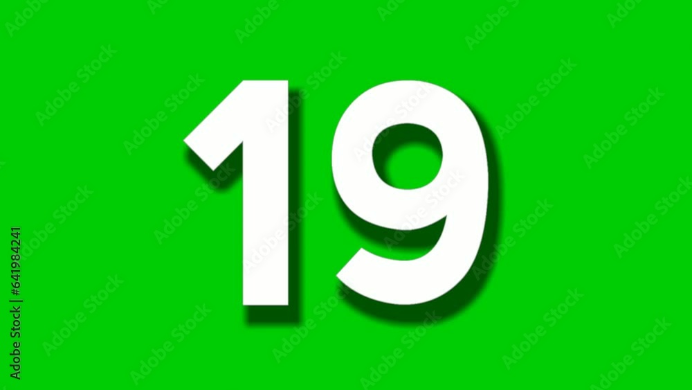 Number 19 nineteen cartoon animation on green screen background,4k cartoon video number motion graphics for video elements Number 19 nineteen cartoon animation on green screen background,4k cartoon video number motion graphics for video elements