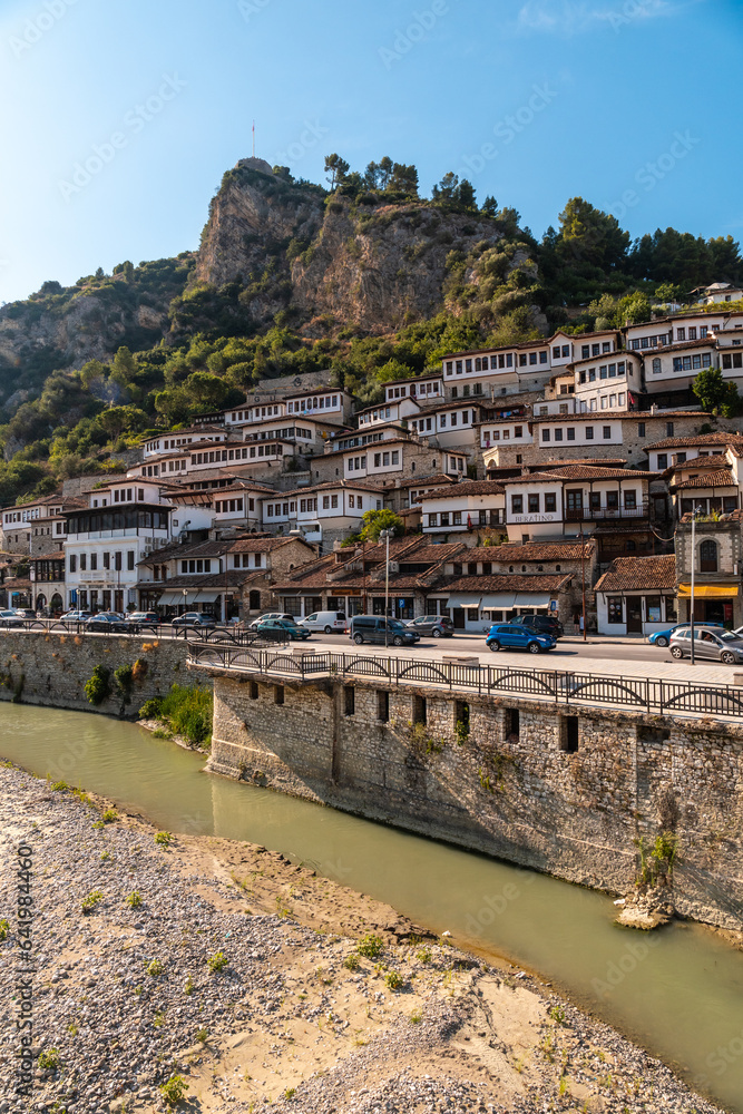Fototapeta premium Historic city of Berat in Albania, World Heritage Site by UNESCO, historic city, the city of a thousand windows