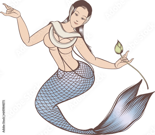 Thai mermaid hand drawn illustration photo