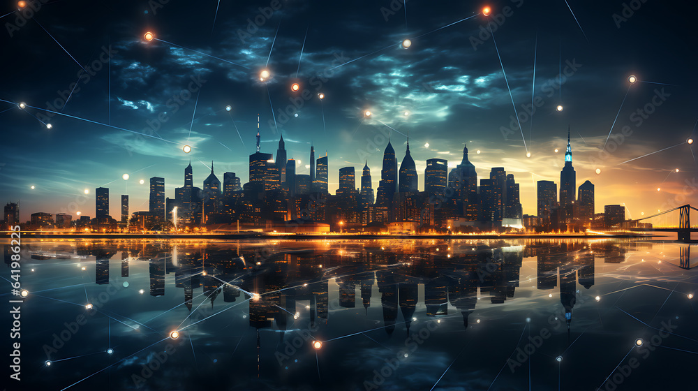 Technology related new york city of skyline, data transfer technology wallpaper