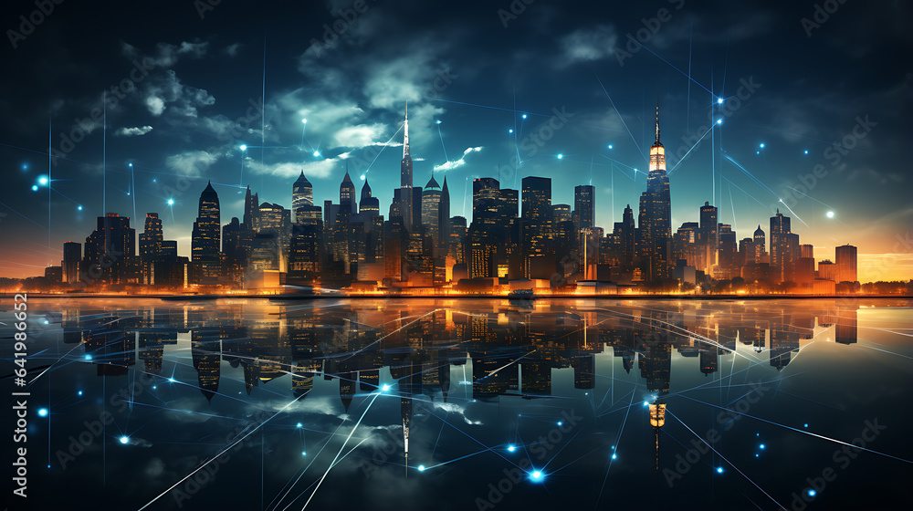 Technology related new york city of skyline, data transfer technology wallpaper