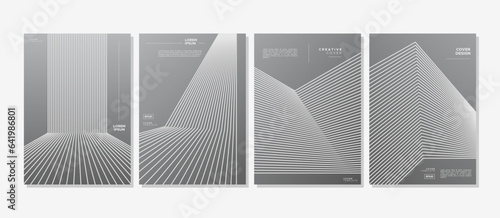 Grey modern digital line stripe cover template