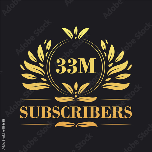 33M Subscribers celebration design. Luxurious 33M Subscribers logo for social media subscribers