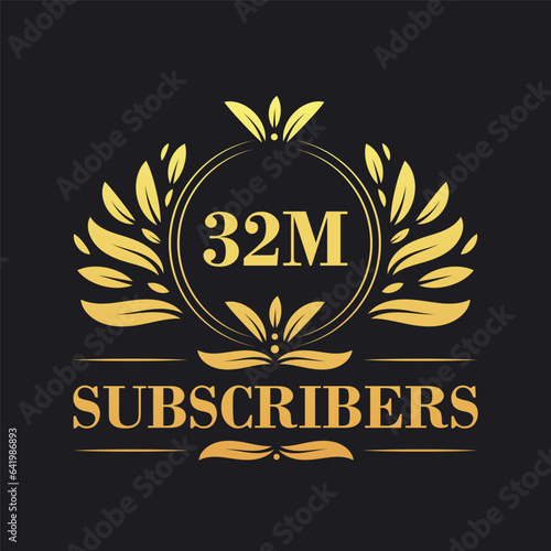 32M Subscribers celebration design. Luxurious 32M Subscribers logo for social media subscribers