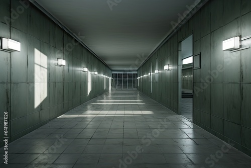 Long modern corridor with bars. Generative AI