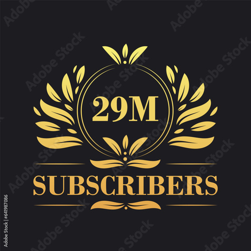 29M Subscribers celebration design. Luxurious 29M Subscribers logo for social media subscribers