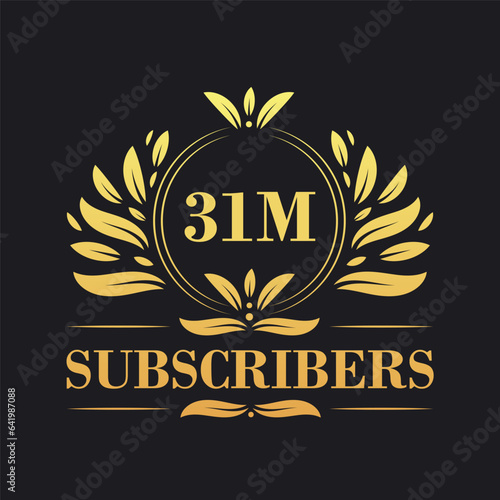 31M Subscribers celebration design. Luxurious 31M Subscribers logo for social media subscribers