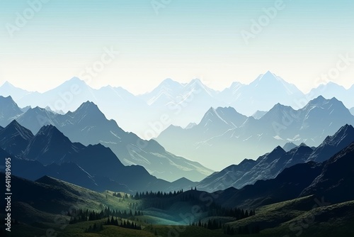 Beautiful mountains landscape. Nature background. illustration for backdrops, banners, prints, posters, murals and wallpaper design, Generative AI