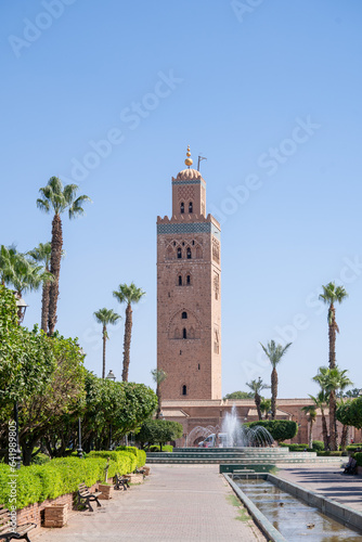 Koutoubia Mosque, Marrakech, Morocco during a bright sunny day