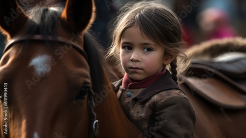 Little girl on horseback, close-up portrait, selective focus © John Martin