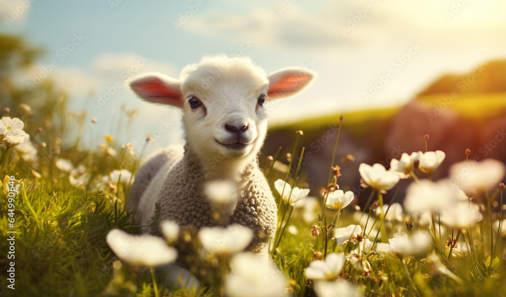 Portrait of a cute little lamb in a meadow Portrait of a cute little lamb in a meadow