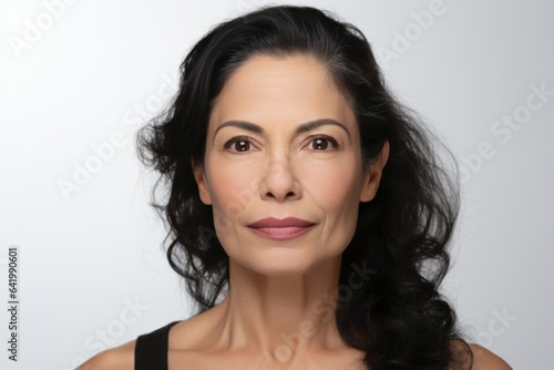 Middle-aged hispanic female with long hair  brown eyes and healthy skin. Natural woman beauty