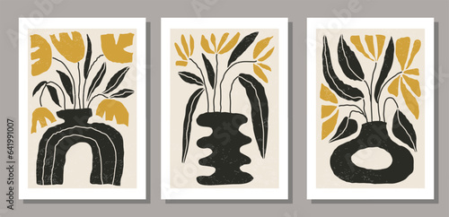 Set of contemporary collage botanical minimalist wall art poster