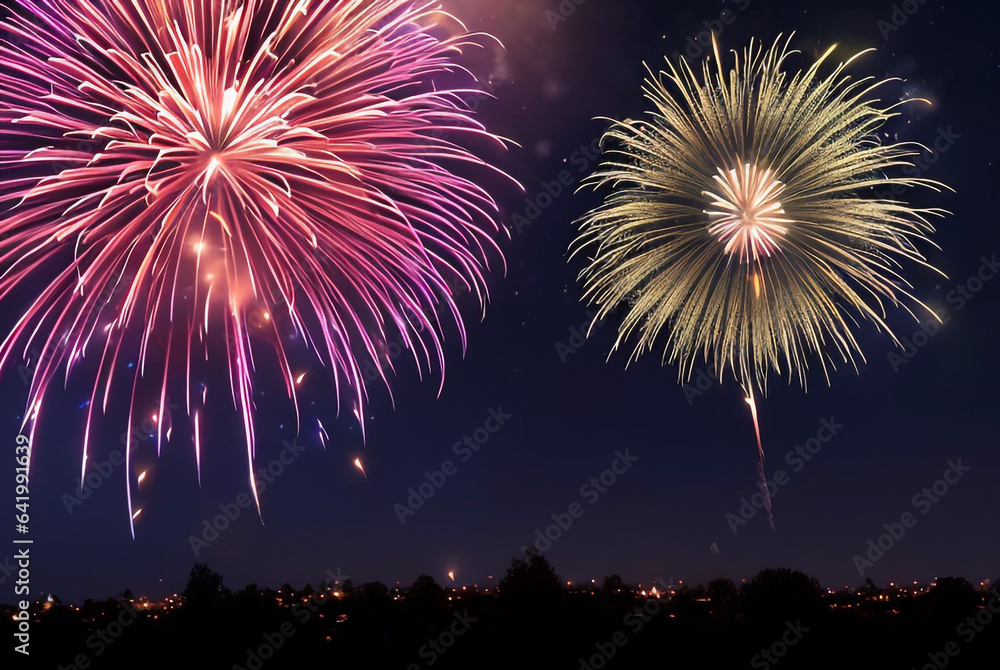 Holiday firework, new year , nation festival. Ai generative illustration Holiday firework, new year , nation festival. Ai generative illustration