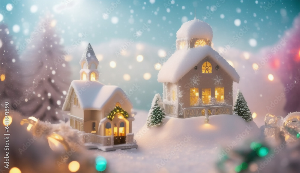 merry christmas, winter snow scene. happy holiday. Ai generation illustration