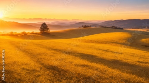 Beautiful sunset over the rolling hills. Generative ai