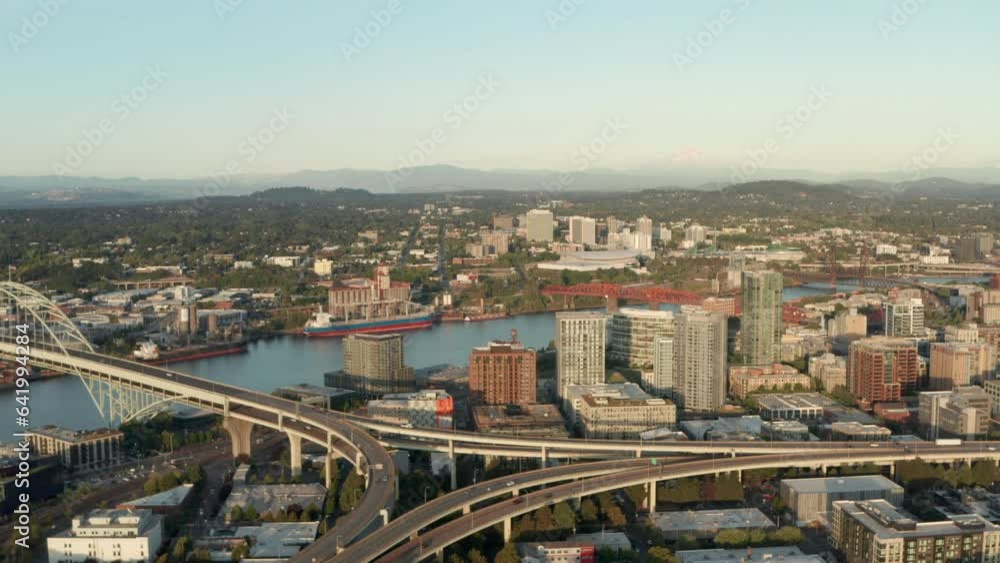 Aerial shot towards Willamette river Portland Oregon Aerial shot towards Willamette river Portland Oregon