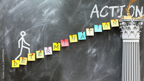 Canvas Print Determination leads to Action - a metaphor showing how determination makes the way to reach desired action