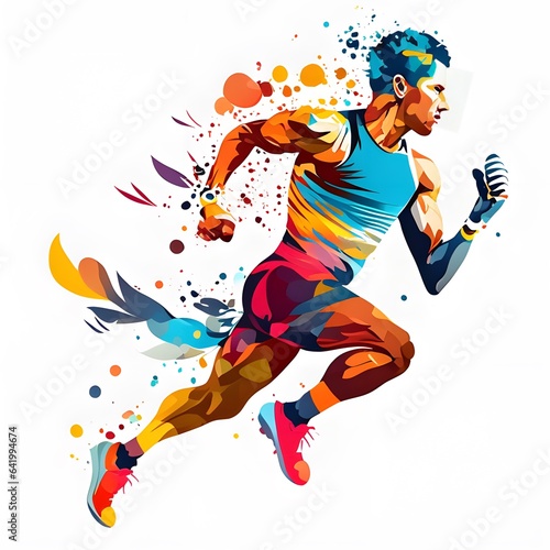 Watercolor illustration of a running man. Watercolor painting on white background. 