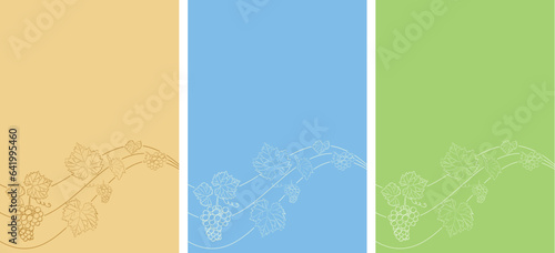 color a4 backgrounds with wavy decoration - grape clusters and leaves. Vector.