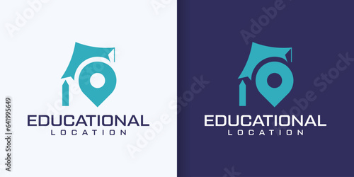 modern logo Vector graduation cap and map pointer logo concept