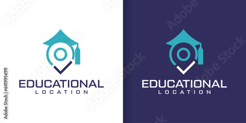 modern logo Vector graduation cap and map pointer logo concept