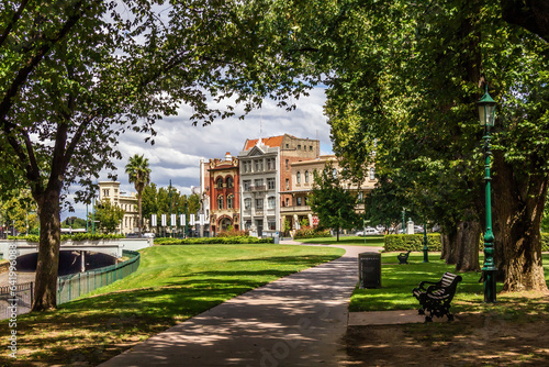 Historic buildings from Queens gardens, Rosalind Park, Bendigo, Victoria, Australia