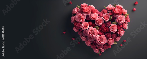 Red and pink roses in the shape of heart