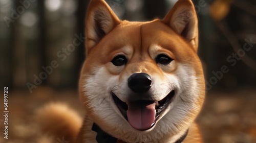 Shiba Inu dog in the forest, close-up.