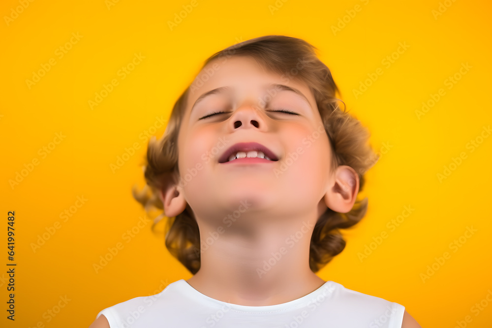 Studio portrait of a little boy being proud, isolated on colorful background. Kids emotions or moods concept. Generative AI Studio portrait of a little boy being proud, isolated on colorful background. Kids emotions or moods concept. Generative AI