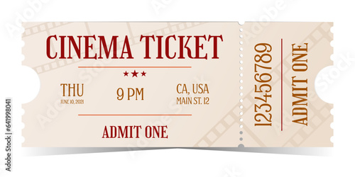 Cinema entry ticket in old style. Admit one