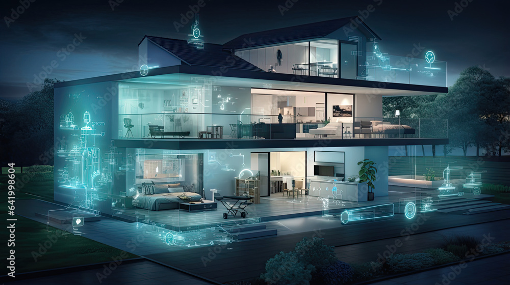 Smart home ecosystem seamlessly controlled by AI-powered devices.