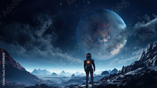 An AI-assisted astronaut exploring distant planets in search of new horizons.