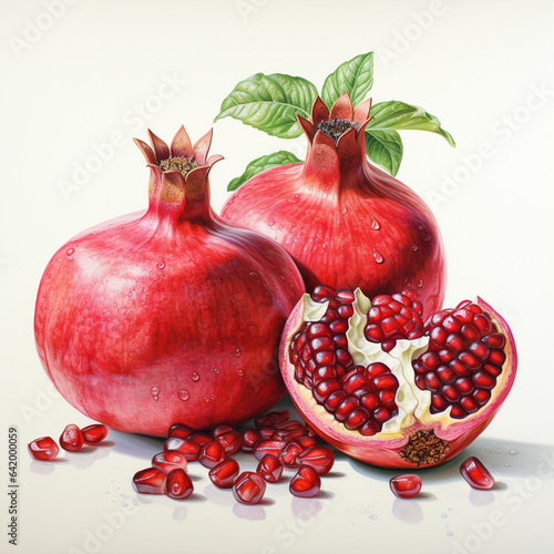 Juicy ripe pomegranates, isolated on white, ai technology