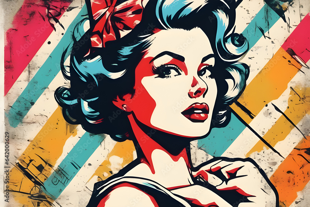 a vintage 1950s, 1960s pretty pin up girl illustration with a ...