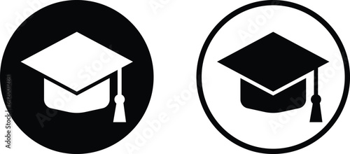 Graduation cap icon set in two styles . University graduate hat icon vector