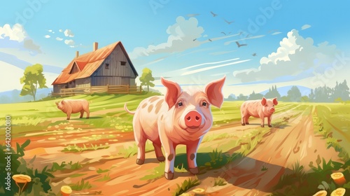 pigs in the field, pigs at farm on a sunny day, piglets at barn