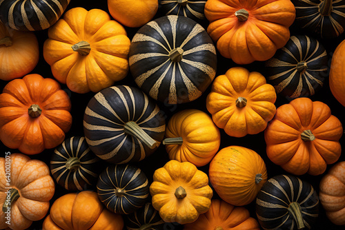 Thanksgiving concept pumpkins harvest top view background orange generative ai