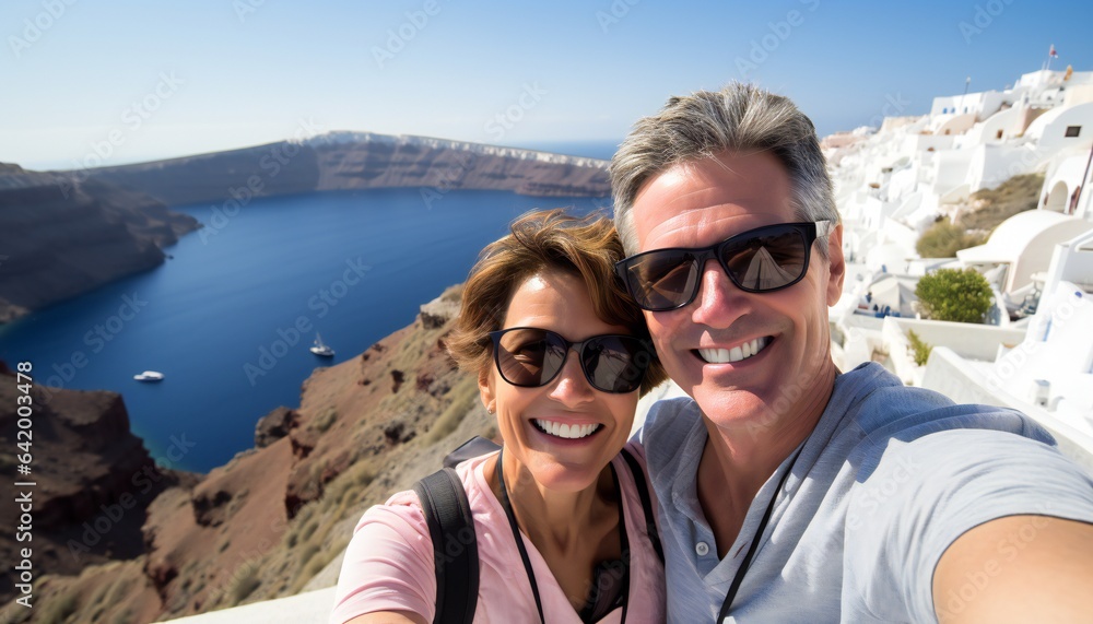 Mature Couple Taking a Selfie in Santorini