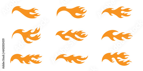 Orange fire flame set isolated vector illustration.